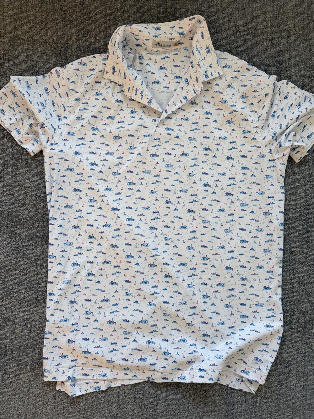 Peter Millar Men's White Nautical Print performance Polo Shirt